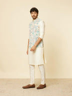 Manyavar Mens Green Blended Linen Printed Jackets