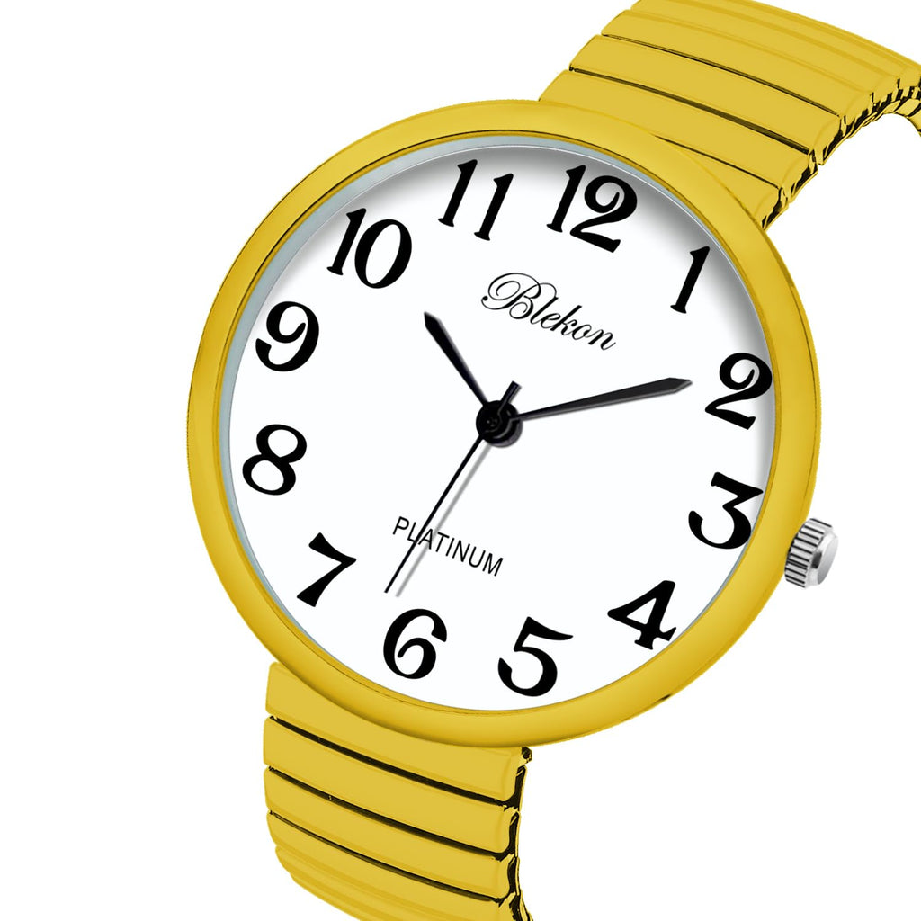 Blekon Collections New Super Large Face Stretch Band Japanese Movement PC21J Fashion Watch (Yellow)