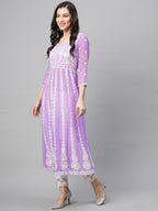 ANNI DESIGNER Womens Georgette Chikankari Embroidered Anarkali Kurti (Naav Purple-Nw1_M_Purple_Medium)