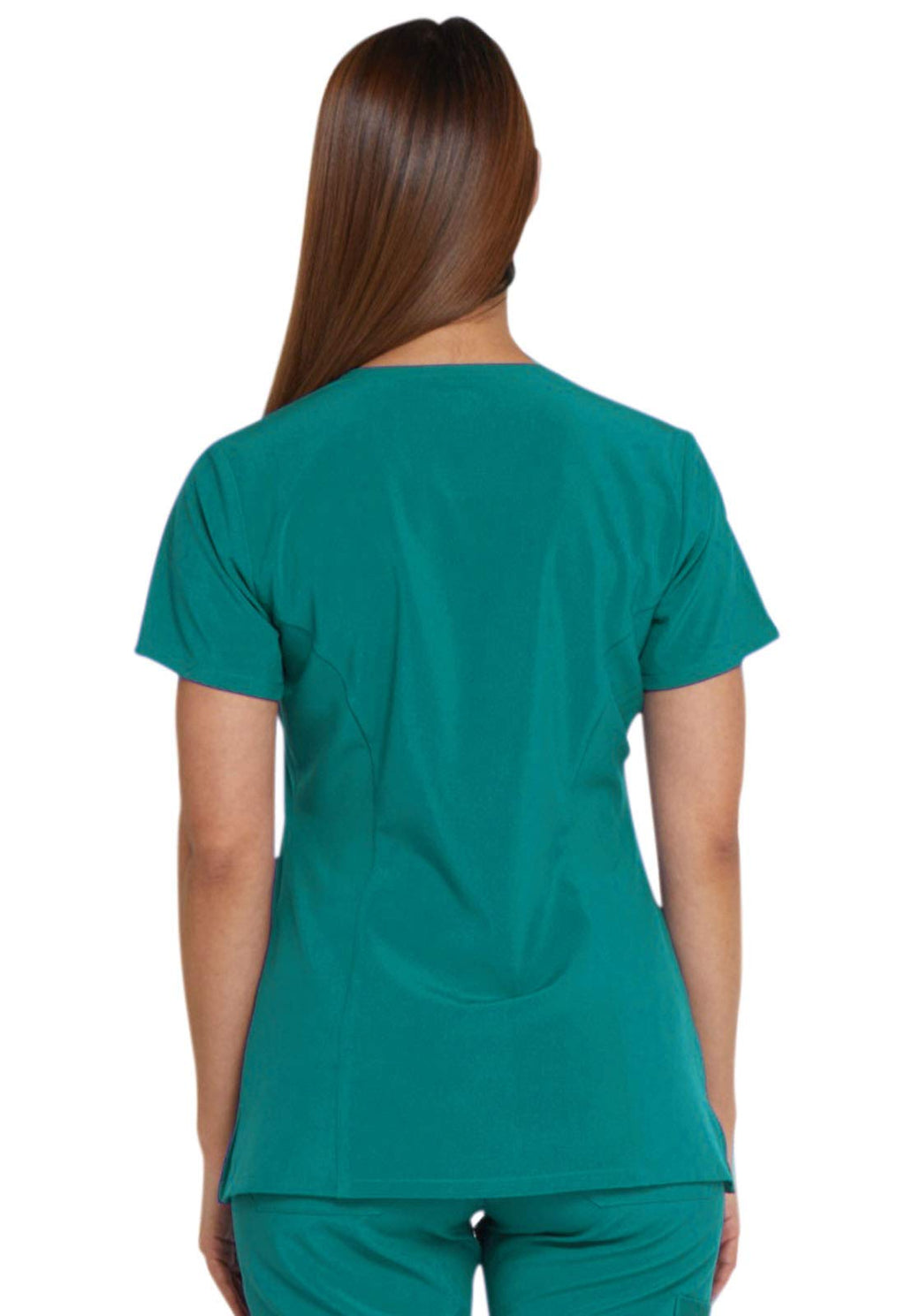 Dickies EDS Essentials Scrubs, V-Neck Womens Tops with Four-Way Stretch and Moisture Wicking DK615, XXS, Teal Blue