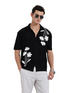 The Indian Garage Co Mens Oversized Fit Textured Collar Half Sleeves Resort Sweater