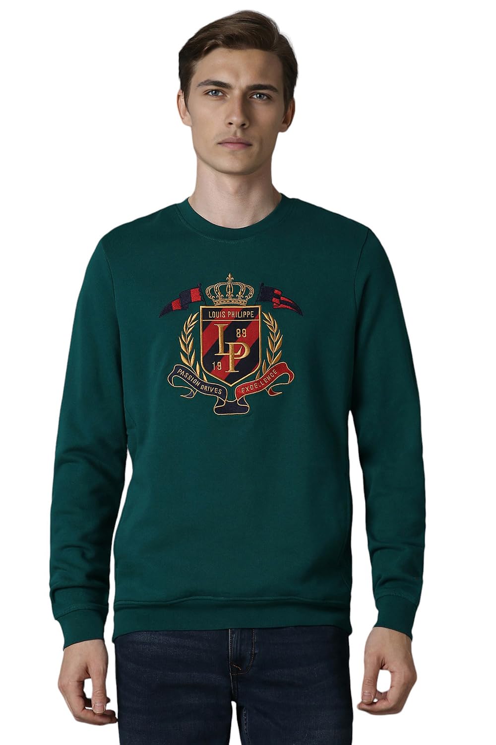 Louis Philippe Men Casual Green Embroidered Sweatshirt