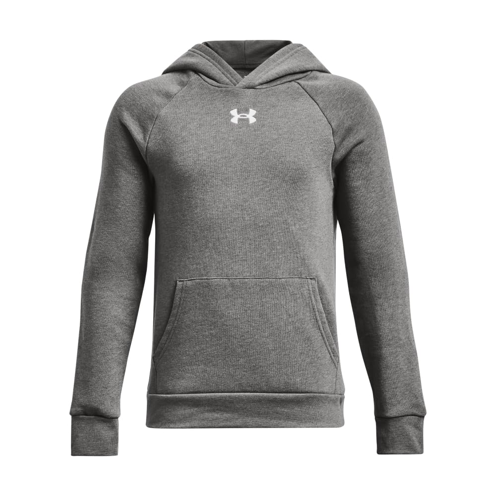 Under Armour Boys Rival Fleece Hoodie, (025) Castlerock Light Heather / / White, Large
