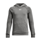 Under Armour Boys Rival Fleece Hoodie, (025) Castlerock Light Heather / / White, Large
