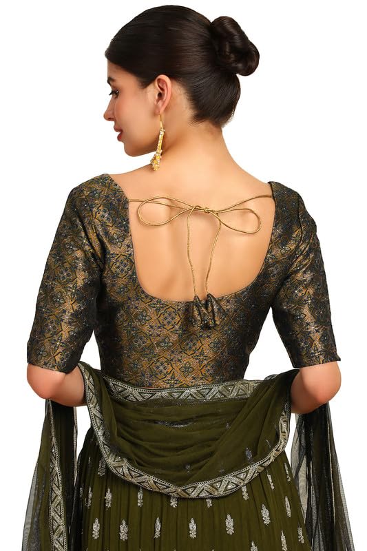 Soch Womens Olive Woven Design Silk Blend Padded Blouse