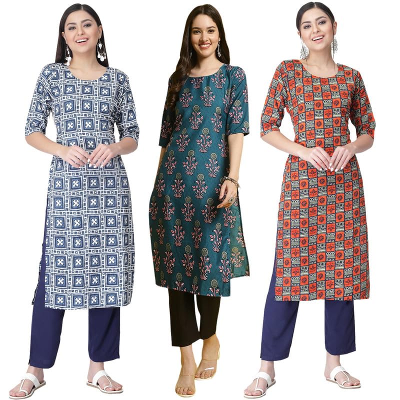 Pinkmint WomenS Crepe Printed Kurta Set Ethnic Wear Women Kurta Set Comfortable Kurta Set For WomenS(Pack Of 3)