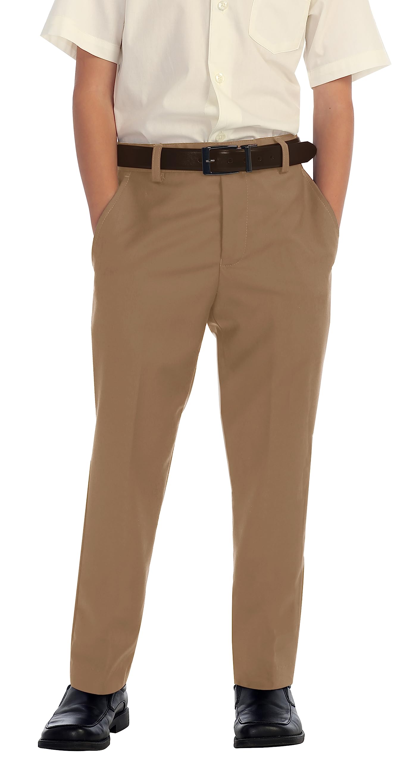 Gioberti Boys Flat Front Dress Pants, Khaki, 12