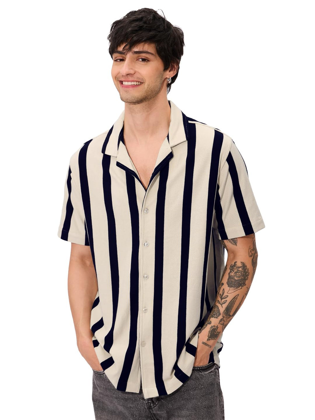 The Souled Store Eclipse Men and Boys Long Sleeve Collared Neck Button Down Cotton Textured Shirts for Men