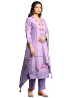 Ishin Women Purple Cotton Kurta Set With Dupatta