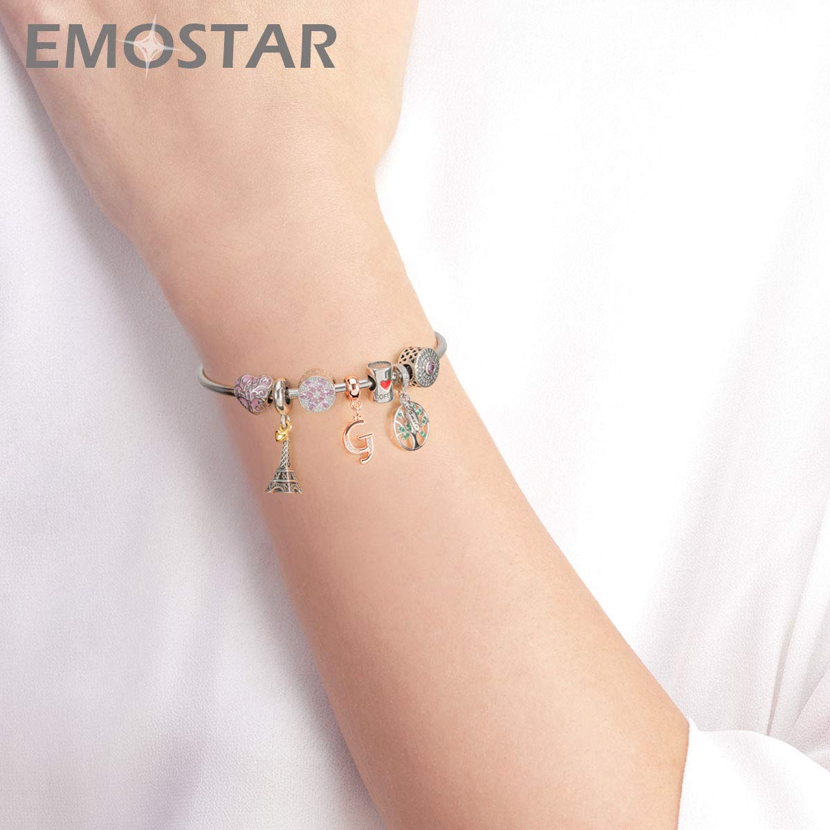 Letter G Charms Initial A-Z Alphabet Word Beads - Rose Gold Authentic 925 Sterling Silver Letra CZ Dangle, fits Pandora Style Br