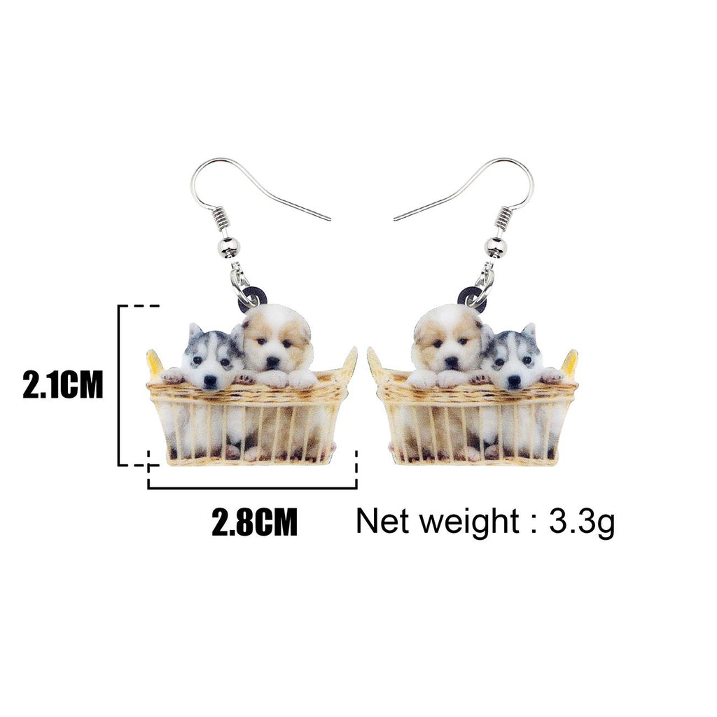 NEWEI Acrylic Cute Basket Of Husky Shih Tzu Puppy Dog Earrings Drop Dangle Animal Jewelry For Women Gift