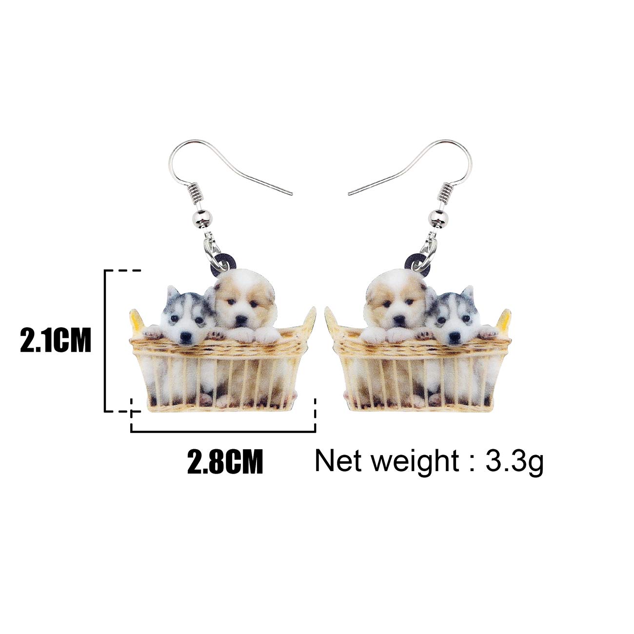 NEWEI Acrylic Cute Basket Of Husky Shih Tzu Puppy Dog Earrings Drop Dangle Animal Jewelry For Women Gift
