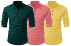 Finivo Fashion Combo Of MenS Cotton Blend Solid Full Sleeve Short Kurta