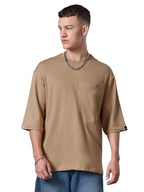 Bewakoof Mens Solid Super Loose Fit Half Sleeve Round Neck Terry T-Shirt 597313 Brown_XL