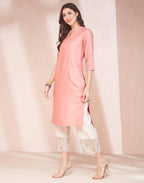 Fabindia WomenS Viscose Silk Solid Regular Kurta (1038026Peach_Peach