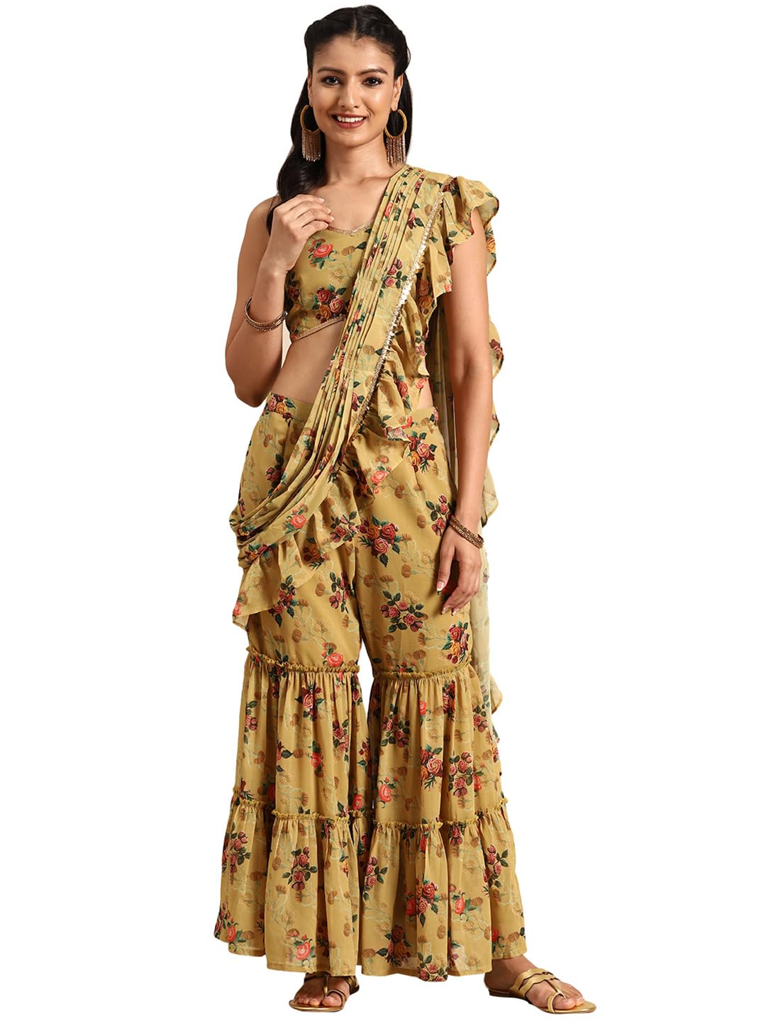 Libas Womens Printed Georgette Palazzo Saree For Women