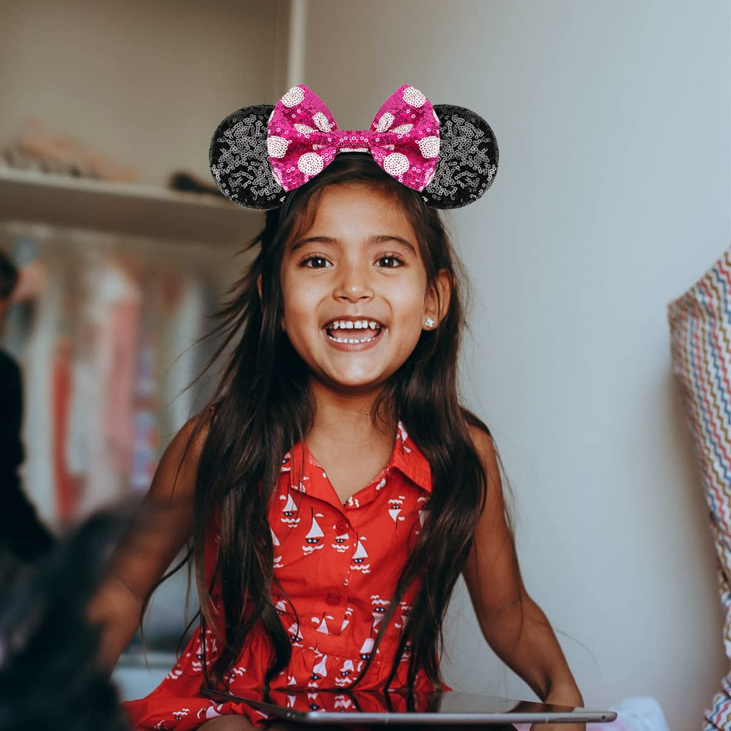 LYLIN Mouse Ears Headband, Sequin Ears Headbands with Bow Halloween Hairs Accessories for Girls Women Birthday Party Cosplay Cos