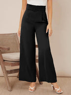 KOTTY Womens High Rise Viscose Rayon Flared Fit Solid Trousers