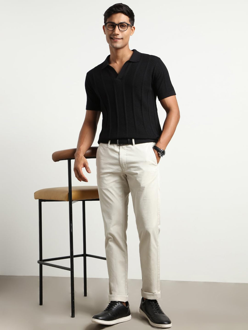 Nobero MenS Self Design Regular Fit Polo Shirt (1M-Twpo-R0013_Black