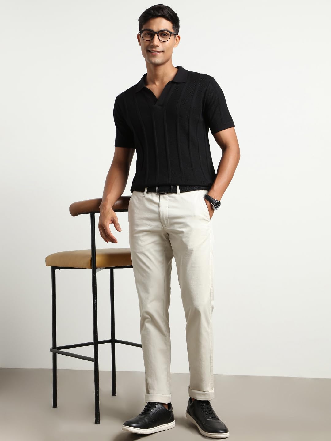 Nobero MenS Self Design Regular Fit Polo Shirt (1M-Twpo-R0013_Black