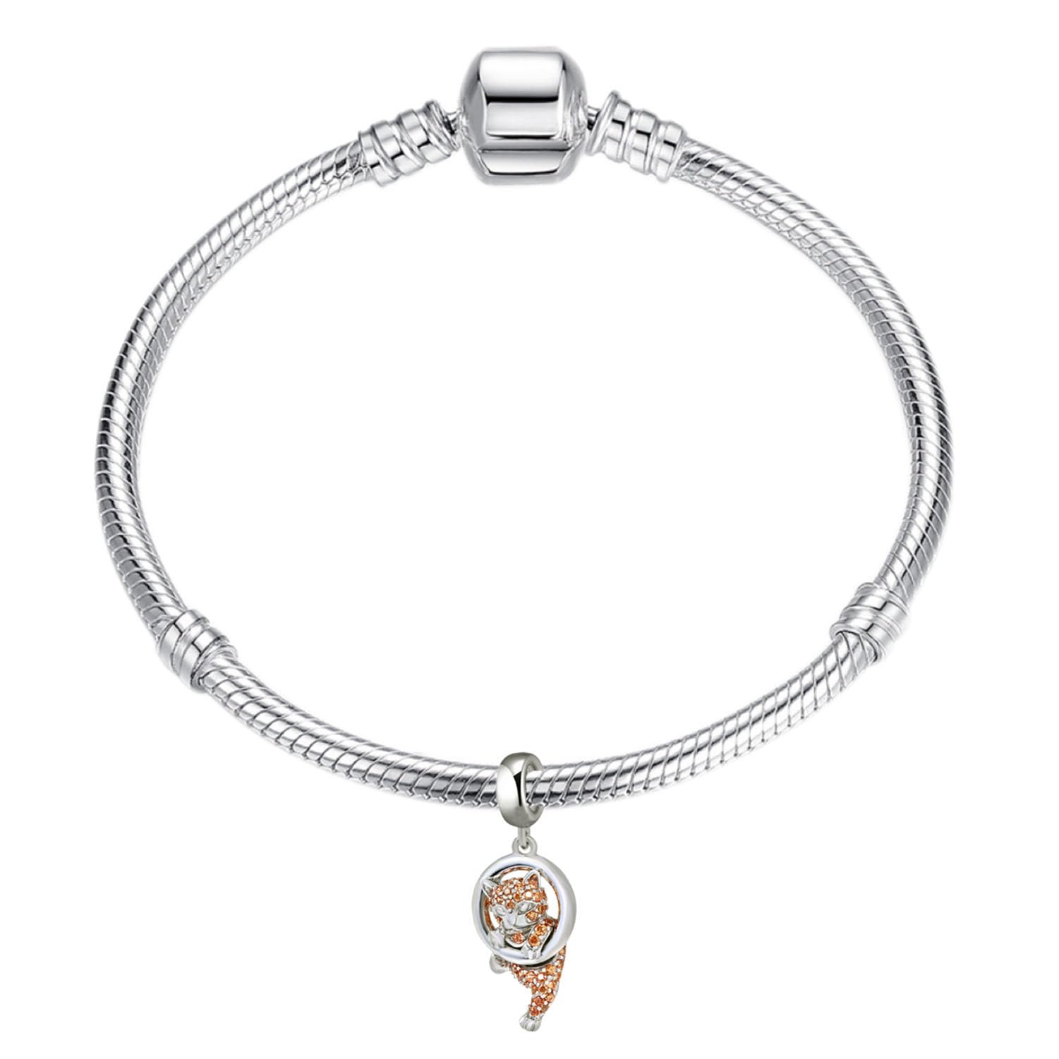 LAMOONY Lucky Cat Charm 925 Sterling Silver Animal Charm Pet Charm Halloween Charm Christmas Charm for Diy Charms Bracelet (Cat)