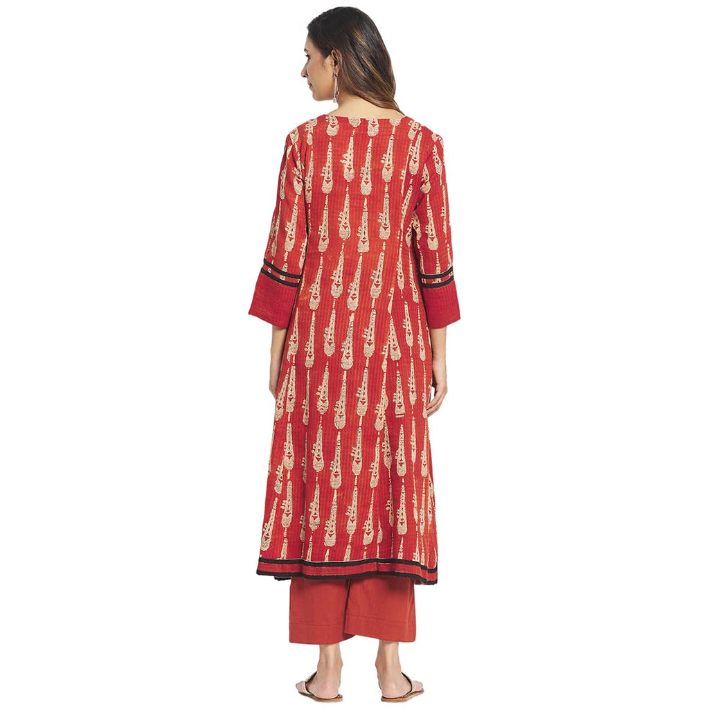 Fabindia Red Cotton Printed Long Kurta Set