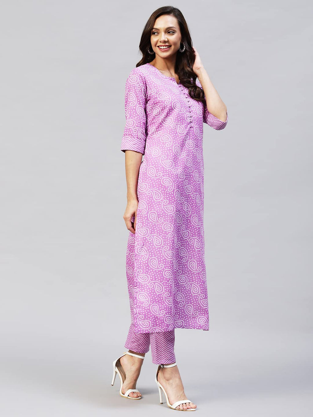 ANNI DESIGNER Womens Cotton Blend Printed Straight Kurta with Pant (Wamurti Purple_M_ Purple_Medium)