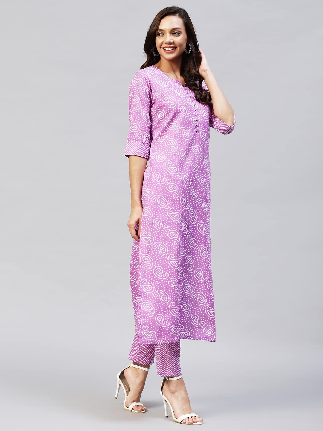 ANNI DESIGNER Womens Cotton Blend Printed Straight Kurta with Pant (Wamurti Purple_M_ Purple_Medium)
