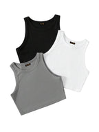 Toochki Tops for Woman | Spandex Top | Crop | Short | Western | for Jeans | Sleeveless | Stretchable | Pack of Three | Black-Whi