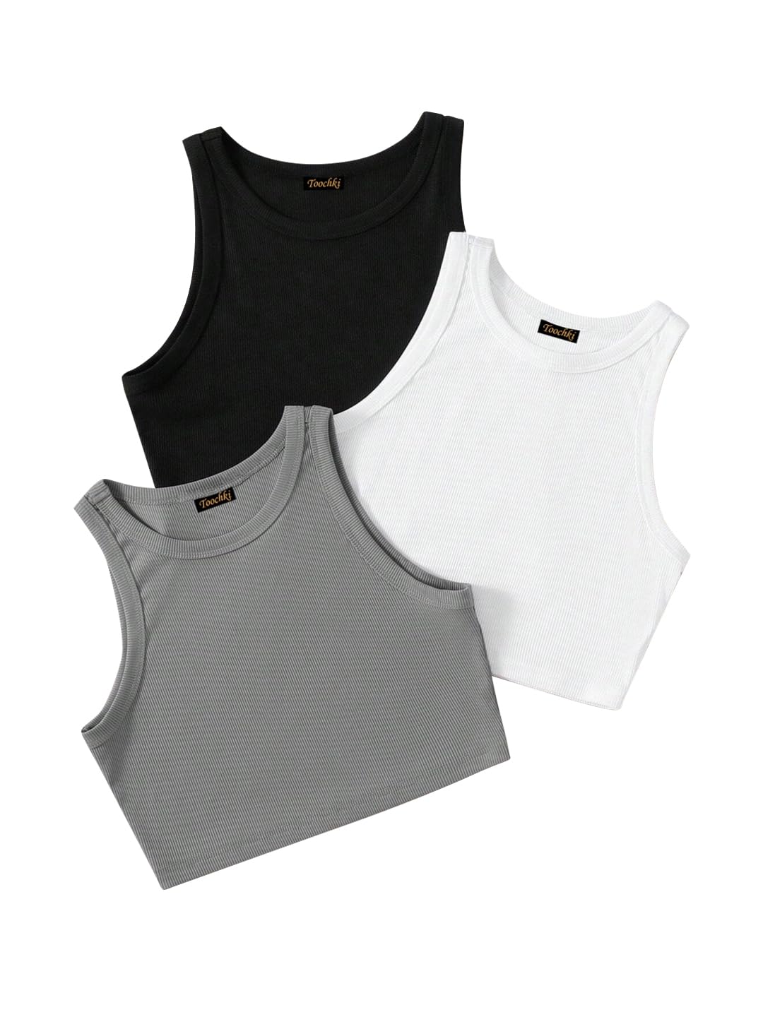 Toochki Tops for Woman | Spandex Top | Crop | Short | Western | for Jeans | Sleeveless | Stretchable | Pack of Three | Black-Whi