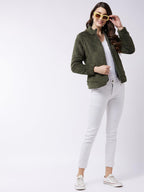 Modeve Women Solid Full Sleeve Jacket For Winter Jacket For Winte-Olive