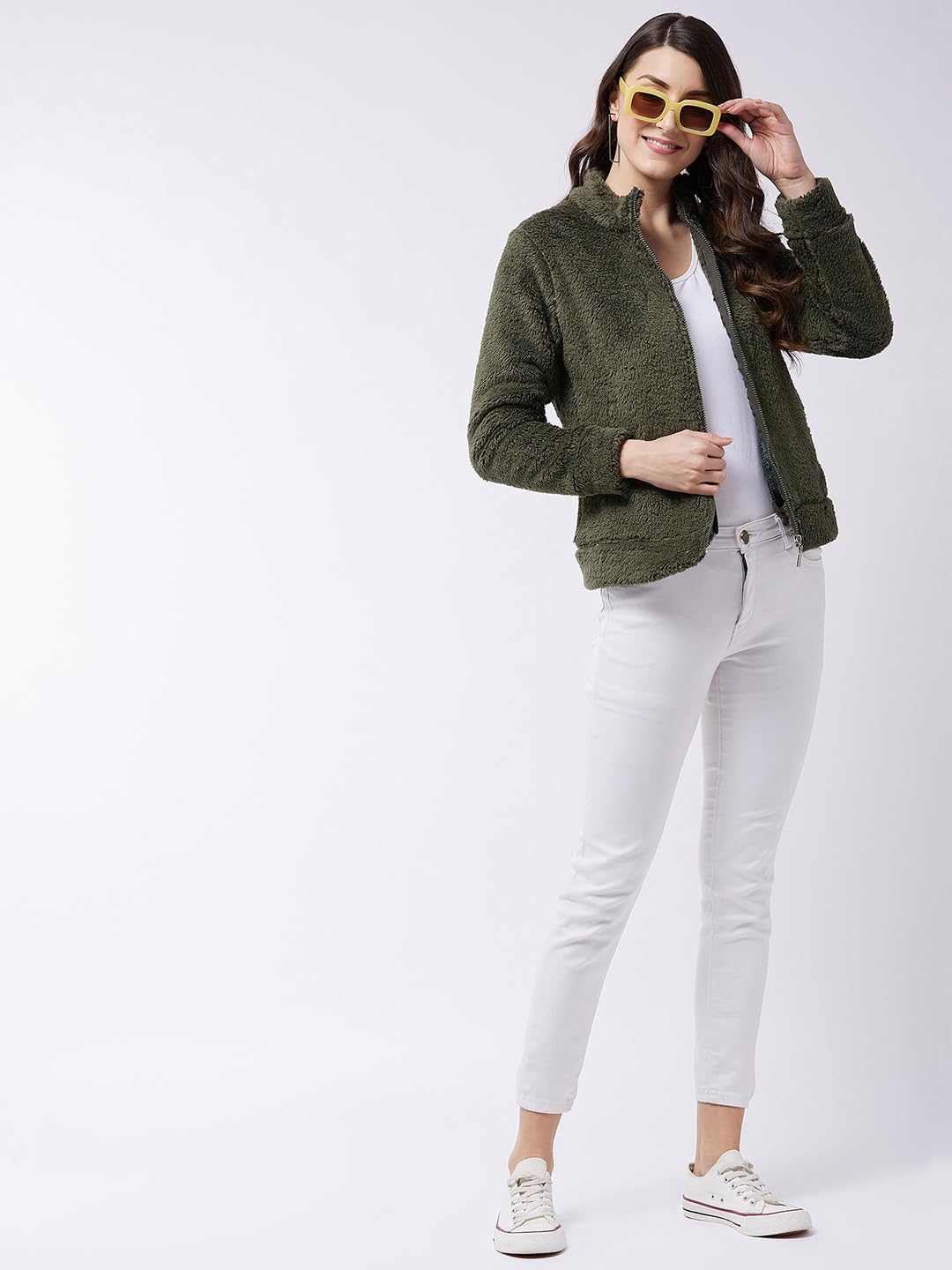 Modeve Women Solid Full Sleeve Jacket For Winter Jacket For Winte-Olive
