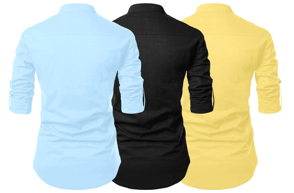 Finivo Fashion Combo Of MenS Cotton Blend Solid Full Sleeve Short Kurta