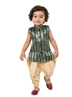 Jbn Creation Infant Boys Green And Gold Silk Blend Kurta And Dhoti Set