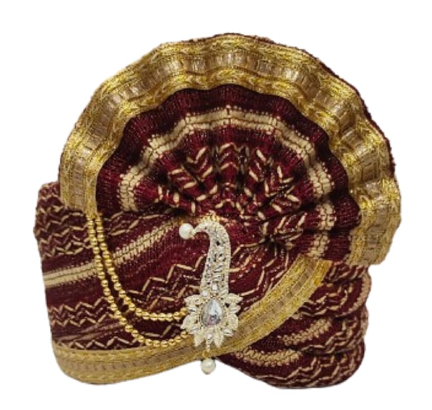 Priyakant Safawala Wedding Collection Sherwani Safa (Pheta/Pagdi/Turban) For Wedding And Traditional Function Use It (Maroon, Fr 20-15-15