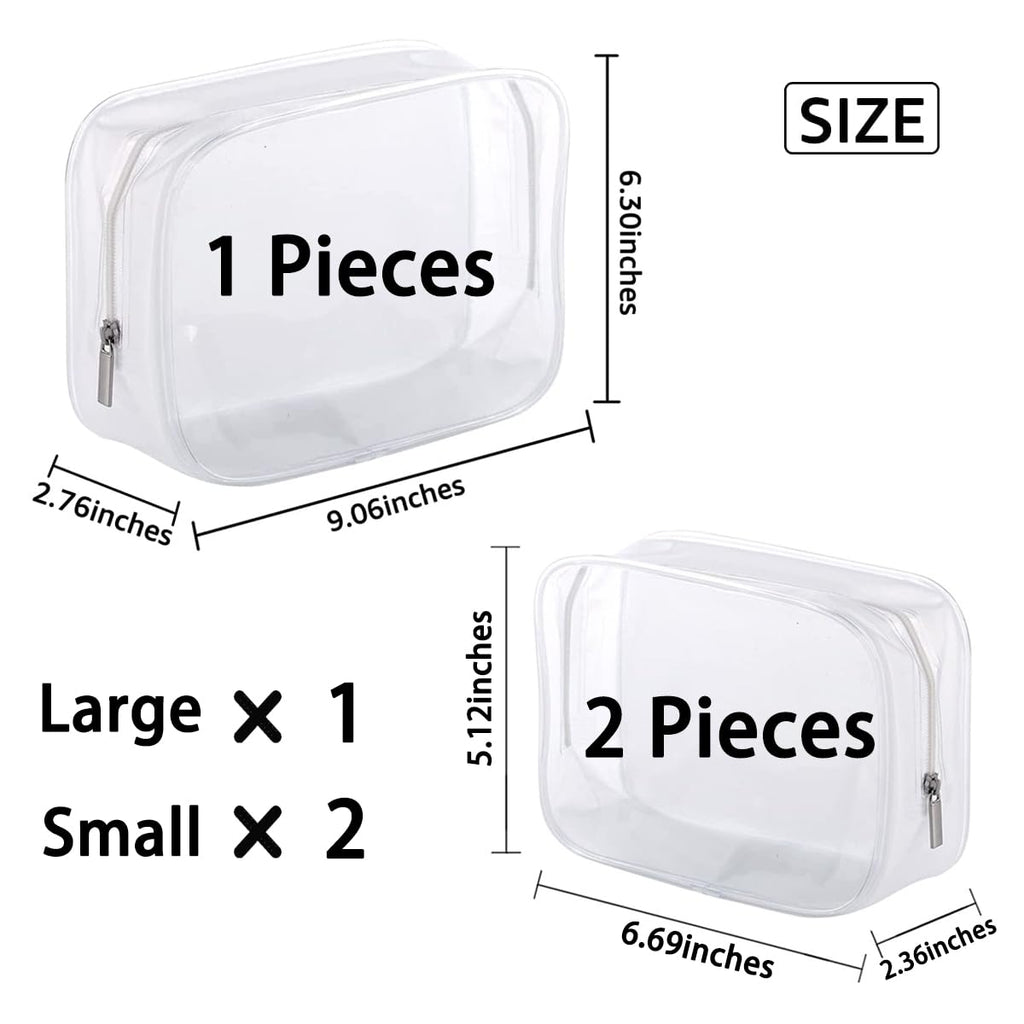 3 Pack Clear Plastic Zippered Toiletry Carry Pouch TSA Approved Toiletry Bag Portable Cosmetic Makeup Bag for Vacation, Bathroom