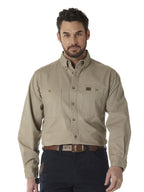 Wrangler Riggs Workwear Men's Big Logger Twill Long Sleeve Workshirt, Khaki, X-Large Tall