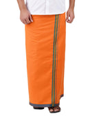 Prakasam Cotton Mens Kavi Colour Fancy Border Welcro Pocket Dhoti (Himfan-Kavi)