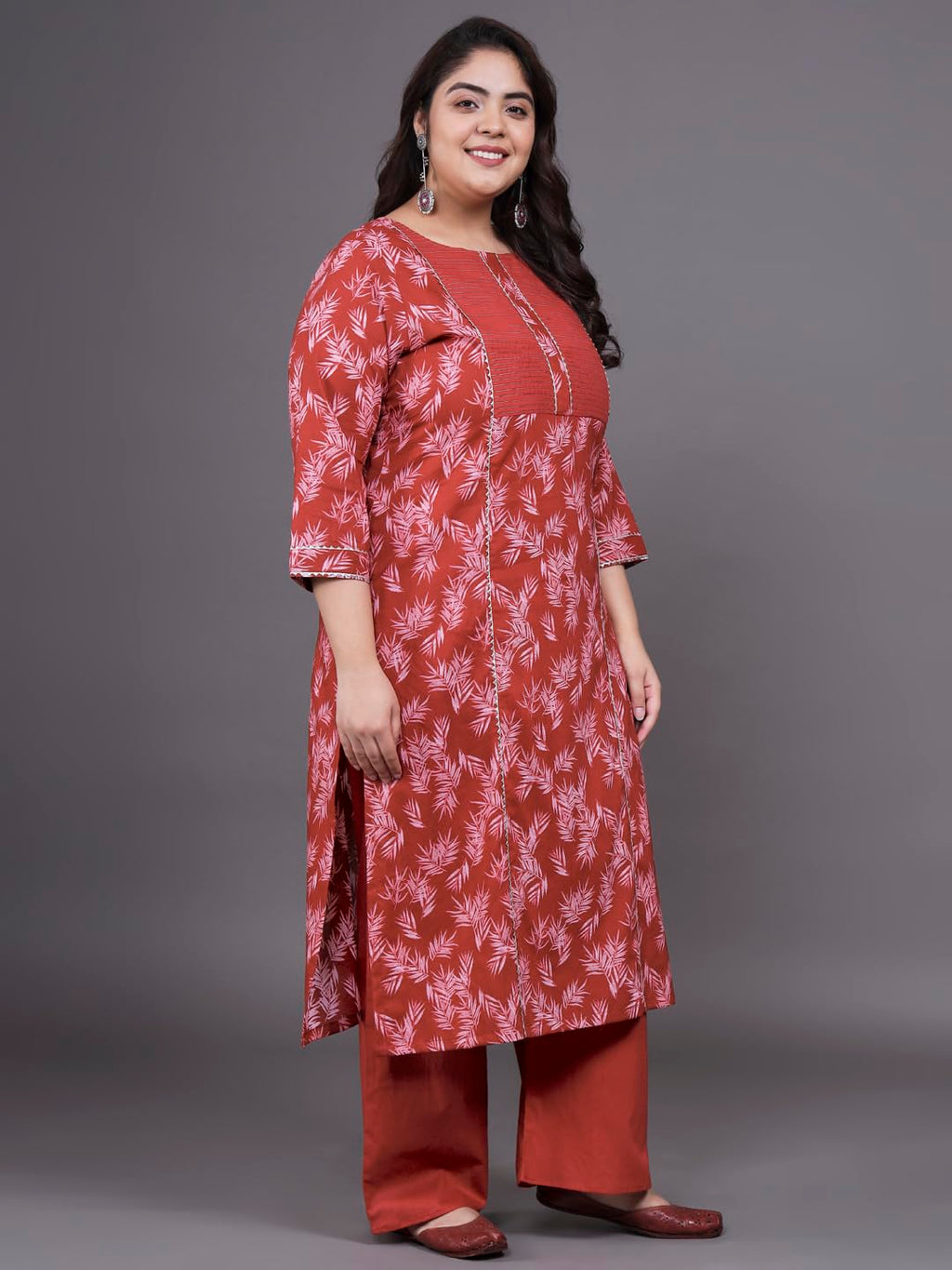 Tissu Women'S Plus Size Blue Floral Printed Pure Cotton Kurta With Palazzo & Dupatta