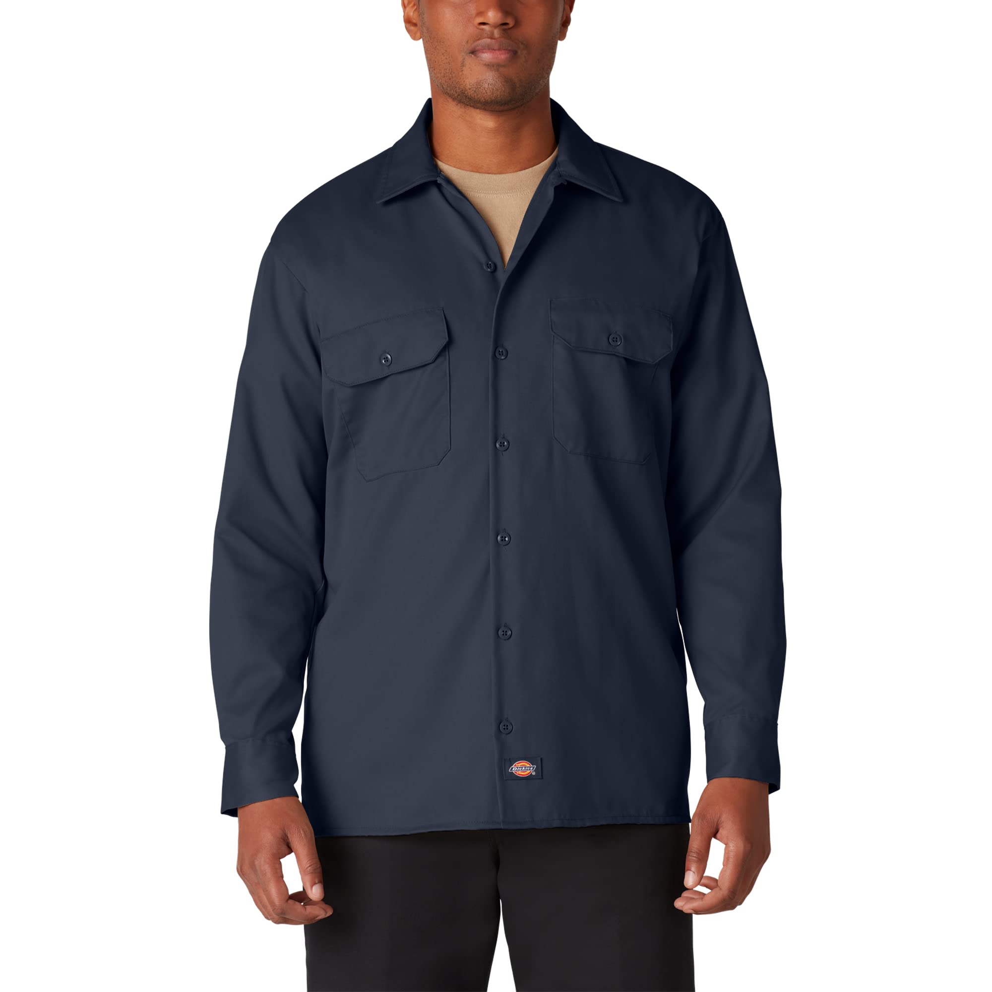 Dickies Men's Long Sleeve Work Shirt, Dark Navy, Large