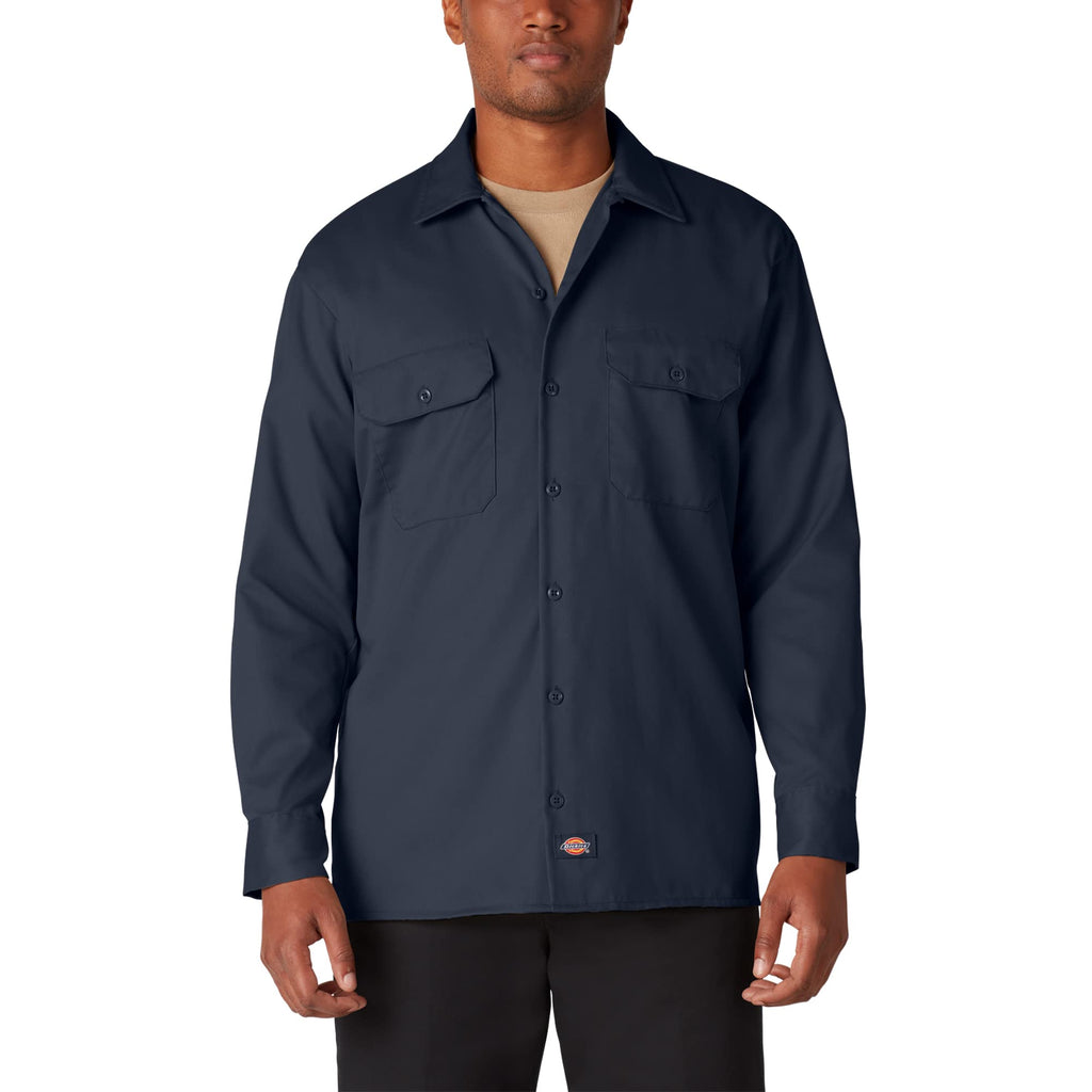 Dickies mens Long-sleeve work utility button down shirts, Dark Navy, Medium US
