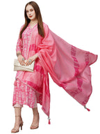 Gosriki Women'S Cotton Blend Floral Printed Straight Kurta With Pants & With Dupatta (Bagru-Pink-Nw-Gs_Xl_Pink_X-Large)
