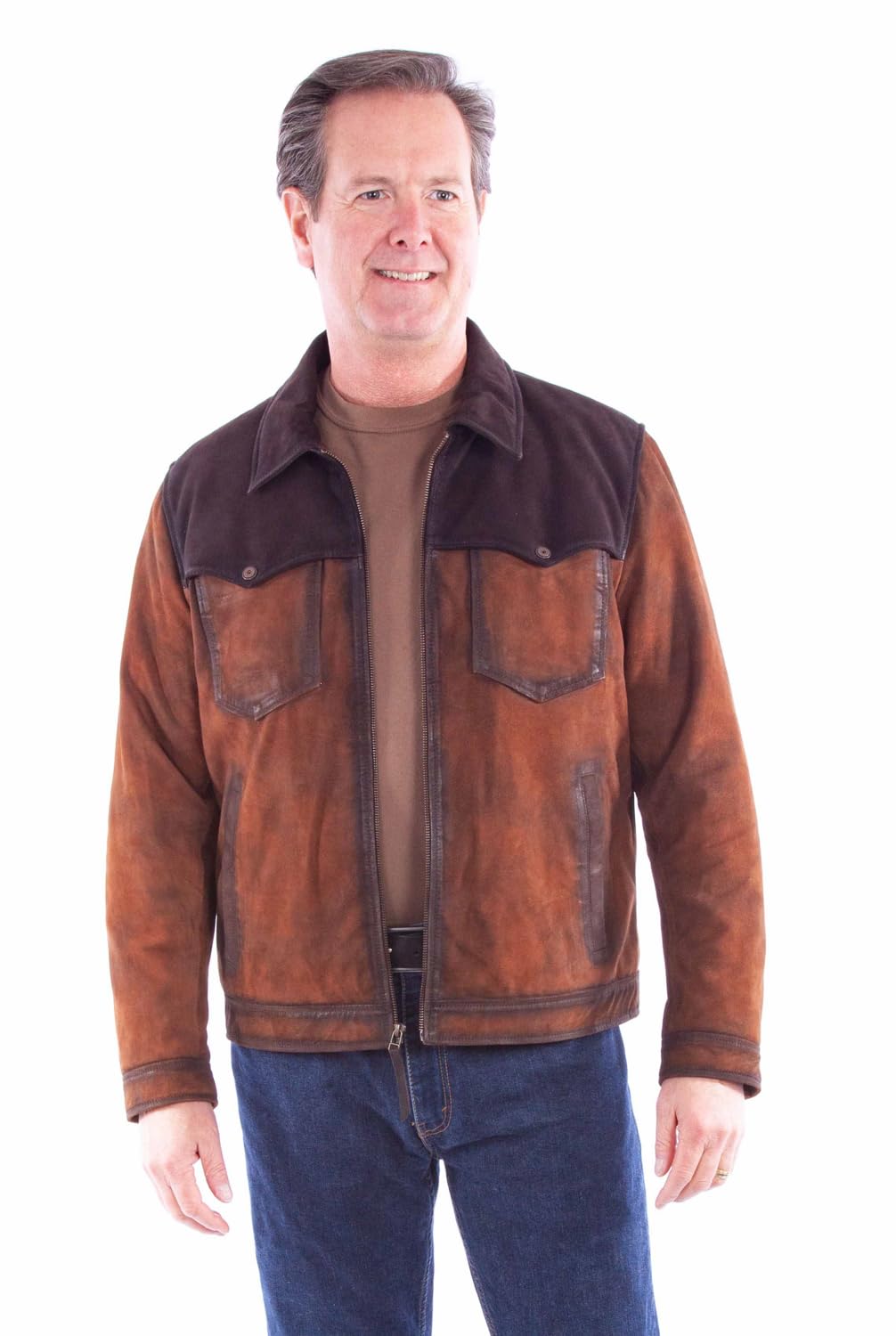 Scully Western Jacket Mens Two Tone Leather Zip Front M Brown F0_2026-New Condition