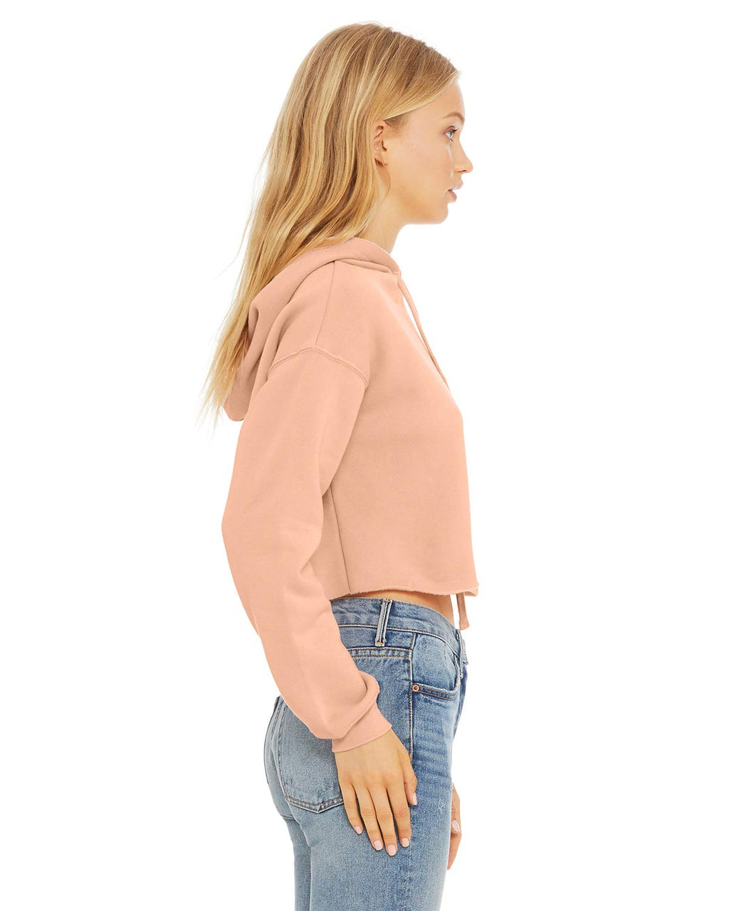 Ladies cropped Fleece Hoodie - PEAcH - S(D0102H7WRK8)