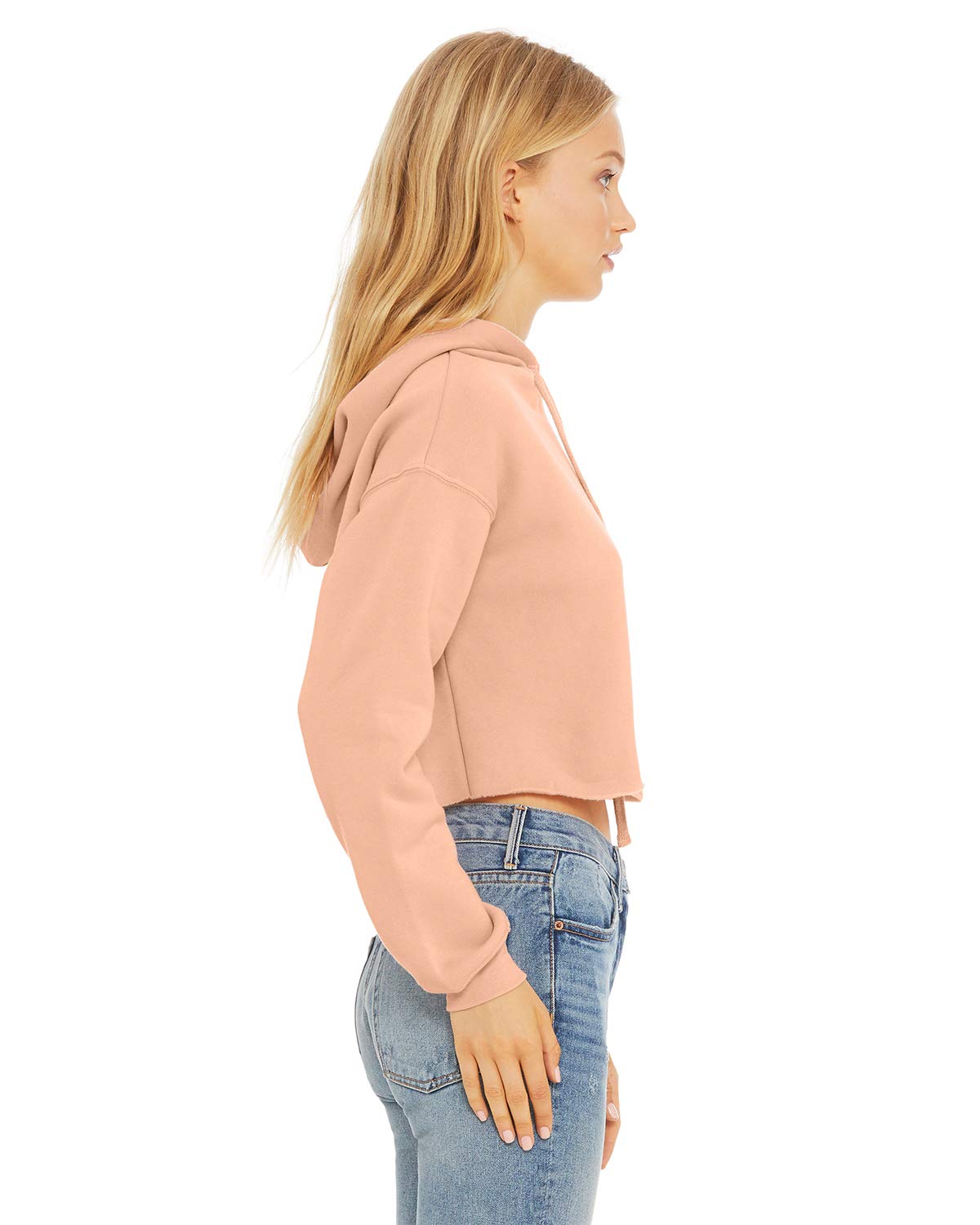 Ladies cropped Fleece Hoodie - PEAcH - S(D0102H7WRK8)