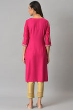 W For Woman Dark Pink Mock Layered Beadwork Kurta