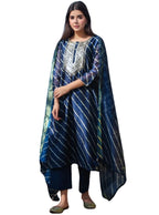 Gosriki Women'S Rayon Viscose Straight Leheriya Printed Kurta With Pant & Dupatta (Doremi Navy-Vks05-Gs_3Xl_Navy_Xxx-Large)