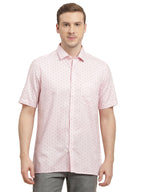 Turtle Men 100% Cotton Regular Fit Light Pink Printed Half Sleeve Formal Shirt