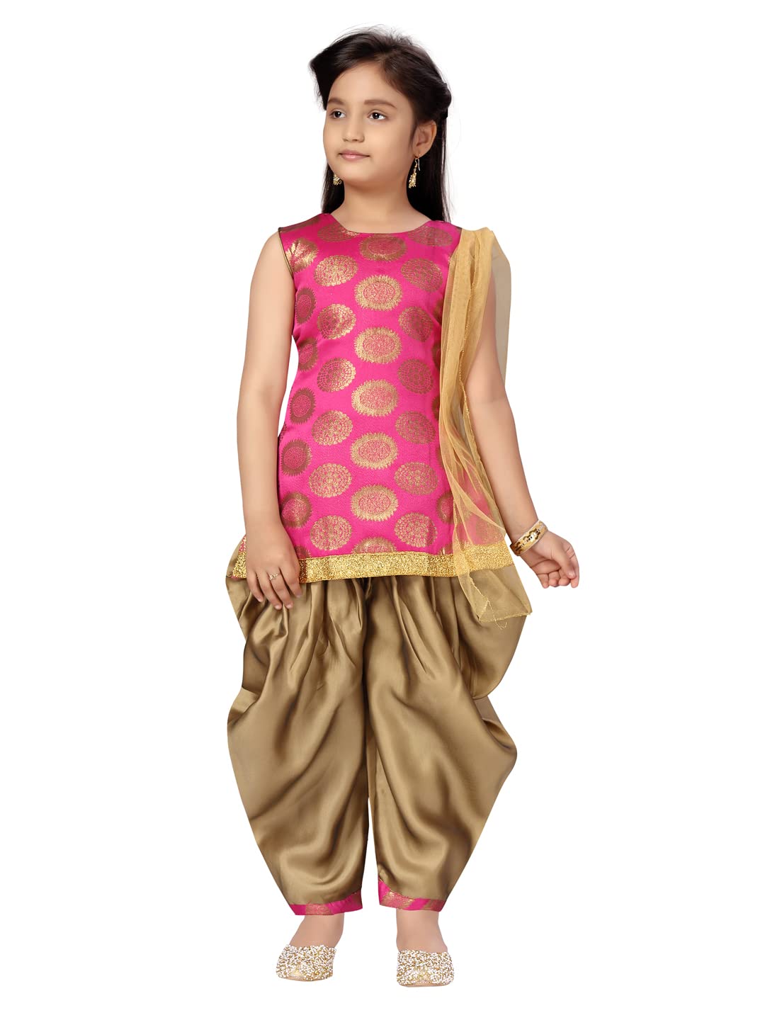 Aarika GirlS Silk Kurti Patiala Set (Pt-18541_Rani-Gold_22)