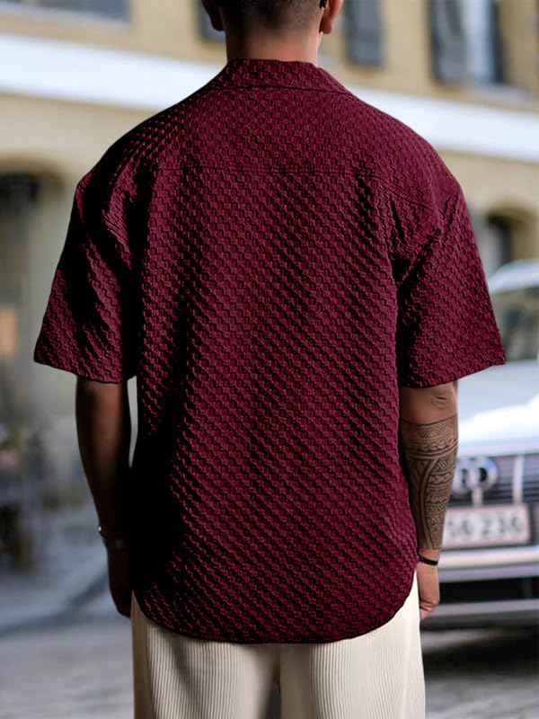 Pinkmint Bubble Textured Shirt for Men ll Half Sleeve Stylish Button Down Shirts ll Mens Pocket Shirt